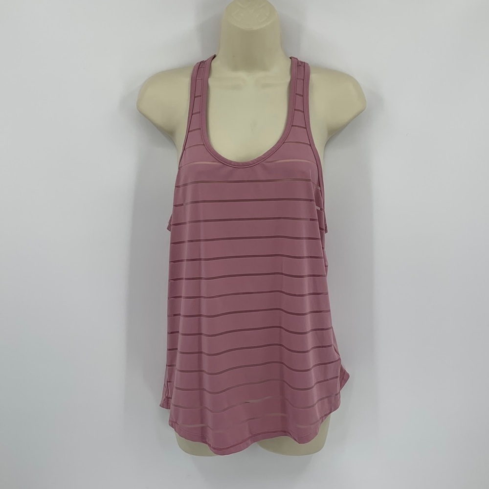 Zyia Active racerback athletic stripe tank top shirt active sheer rose pink M